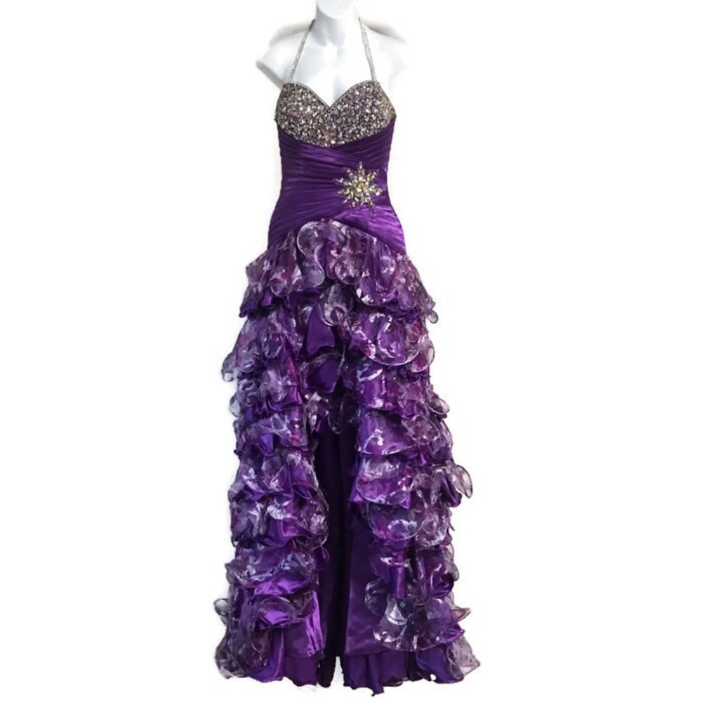 Xcite Prom Purple Ruffle High Low Corset Back